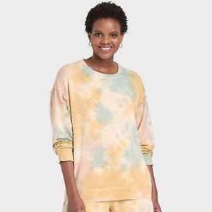 KNOX Rose Sunflower Tie Dye Sweatshirt Lightweight Lounge Boho Festival Sz L NWT